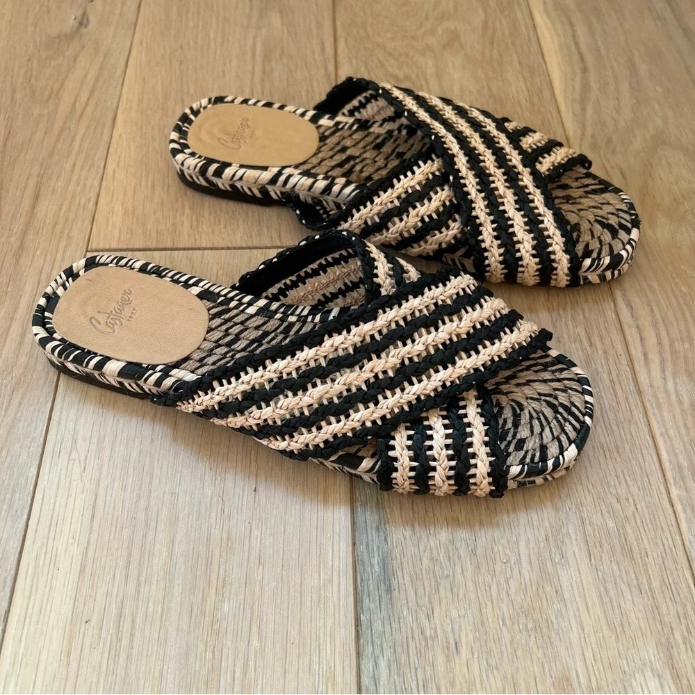 Castaner Black and Natural Woven Slide Sandals
